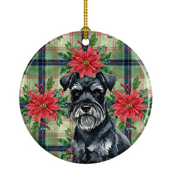 Black Miniature Schnauzer Christmas Poinsettias Ceramic Christmas Ornament product image at NuMercy