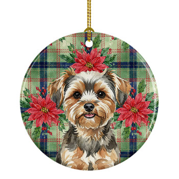 Yorkiepoo Christmas Poinsettias Ceramic Christmas Ornament product image at NuMercy