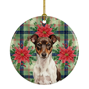 Chocolate and White Rat Terrier Christmas Poinsettias Ceramic Christmas Ornament product image at NuMercy