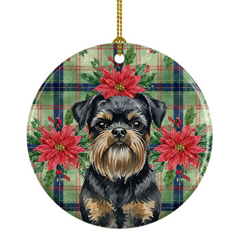 Black and Tan Brussels Griffon Christmas Poinsettias Ceramic Christmas Ornament product image at NuMercy