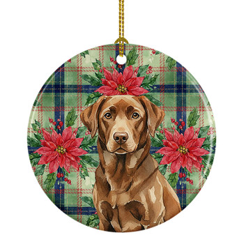 Chocolate Labrador Retriever Christmas Poinsettias Ceramic Christmas Ornament product image at NuMercy