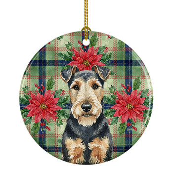 Welsh Terrier Christmas Poinsettias Ceramic Christmas Ornament product image at NuMercy