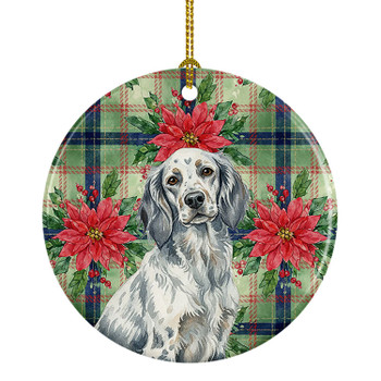 Blue Belton English Setter Christmas Poinsettias Ceramic Christmas Ornament product image at NuMercy