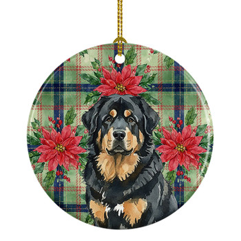 Black and Tan Tibetan Mastiff Christmas Poinsettias Ceramic Christmas Ornament product image at NuMercy