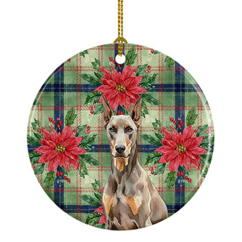 Fawn Doberman Pinscher Christmas Poinsettias Ceramic Christmas Ornament product image at NuMercy