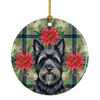 Black Skye Terrier Christmas Poinsettias Ceramic Christmas Ornament product image at NuMercy