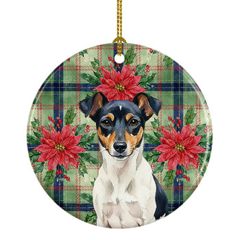 Tricolor Rat Terrier Christmas Poinsettias Ceramic Christmas Ornament product image at NuMercy