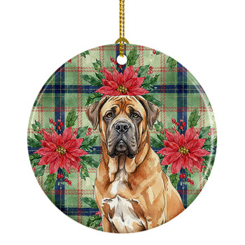 Neapolitan Mastiff Christmas Poinsettias Ceramic Christmas Ornament product image at NuMercy