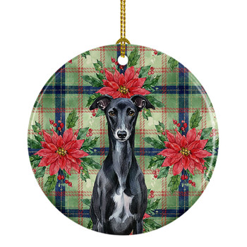 Black Whippet Christmas Poinsettias Ceramic Christmas Ornament product image at NuMercy