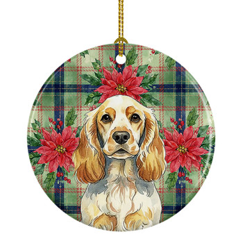Lemon Roan English Cocker Spaniel Christmas Poinsettias Ceramic Christmas Ornament product image at NuMercy