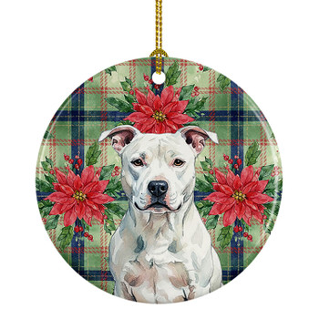White American Staffordshire Terrier Christmas Poinsettias Ceramic Christmas Ornament product image at NuMercy
