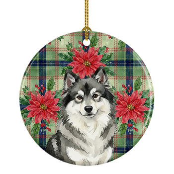 Keeshond Christmas Poinsettias Ceramic Christmas Ornament product image at NuMercy