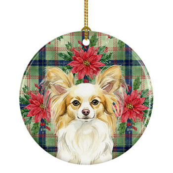 Lemon and White Papillon Christmas Poinsettias Ceramic Christmas Ornament product image at NuMercy