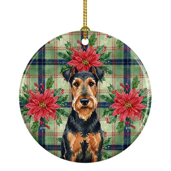 Airedale Terrier Christmas Poinsettias Ceramic Christmas Ornament product image at NuMercy