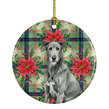 Gray Irish Wolfhound Christmas Poinsettias Ceramic Christmas Ornament product image at NuMercy