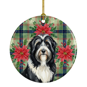 Black Bearded Collie Christmas Poinsettias Ceramic Christmas Ornament product image at NuMercy