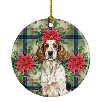 Tricolor English Setter Christmas Poinsettias Ceramic Christmas Ornament product image at NuMercy