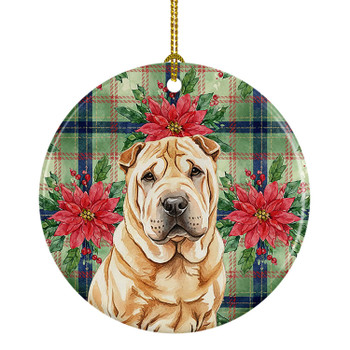 Red Shar Pei Christmas Poinsettias Ceramic Christmas Ornament product image at NuMercy