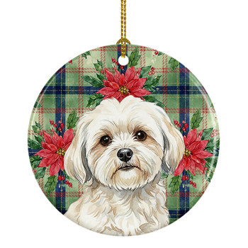White Lhasa Apso Christmas Poinsettias Ceramic Christmas Ornament product image at NuMercy