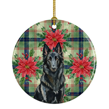 Belgian Sheepdog Groenendael Christmas Poinsettias Ceramic Christmas Ornament product image at NuMercy
