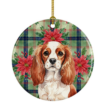 Blenheim English Toy Spaniel Christmas Poinsettias Ceramic Christmas Ornament product image at NuMercy