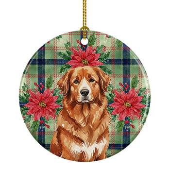 Reddish Brown Great Pyrenees Christmas Poinsettias Ceramic Christmas Ornament product image at NuMercy