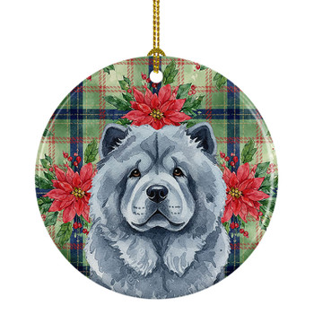 Blue Chow Chow Christmas Poinsettias Ceramic Christmas Ornament product image at NuMercy