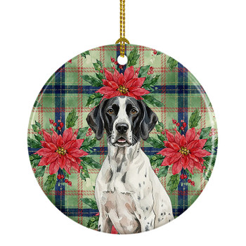 Black and White Pointer Christmas Poinsettias Ceramic Christmas Ornament product image at NuMercy
