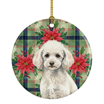 Miniature White Poodle Christmas Poinsettias Ceramic Christmas Ornament product image at NuMercy