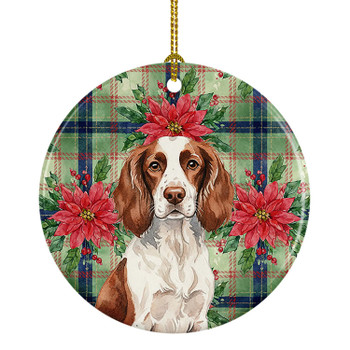 Liver and White English Springer Spaniel Christmas Poinsettias Ceramic Christmas Ornament product image at NuMercy