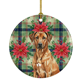 Rhodesian Ridgeback Christmas Poinsettias Ceramic Christmas Ornament product image at NuMercy