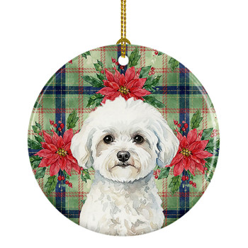 Bichon Frise Christmas Poinsettias Ceramic Christmas Ornament product image at NuMercy