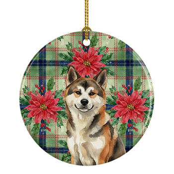 Sesame Akita Christmas Poinsettias Ceramic Christmas Ornament product image at NuMercy
