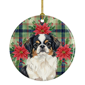 Tricolor Japanese Chin Christmas Poinsettias Ceramic Christmas Ornament product image at NuMercy