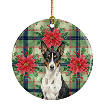 Black and White Basenji Christmas Poinsettias Ceramic Christmas Ornament product image at NuMercy