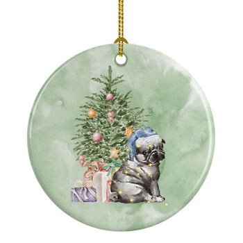 Pug Black Puppy Christmas Presents and Tree Ceramic Ornament product image at NuMercy