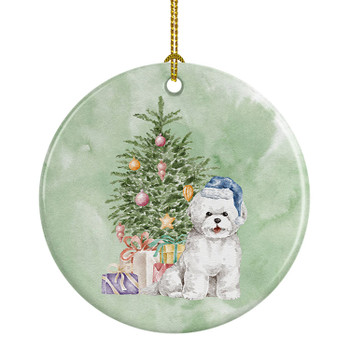 Bichon Frise Blue Hat Christmas Presents and Tree Ceramic Ornament product image at NuMercy