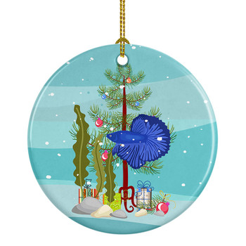 Super Delta Tail Betta Merry Christmas Ceramic Ornament product image at NuMercy