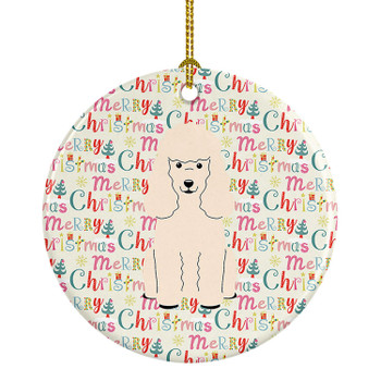 Merry Christmas Poodle White Ceramic Ornament product image at NuMercy