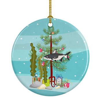 Iridescent Shark Merry Christmas Ceramic Ornament product image at NuMercy