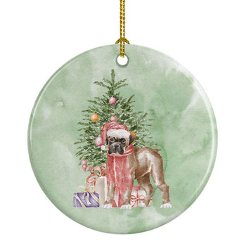 Boxer Puppy Christmas Presents and Tree Ceramic Ornament product image at NuMercy