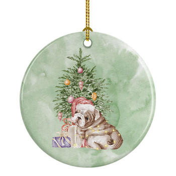 Bulldog, English Bulldog Puppy Christmas Presents and Tree Ceramic Ornament product image at NuMercy