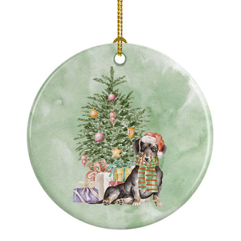 Dachshund Black Tan Christmas Presents and Tree Ceramic Ornament product image at NuMercy