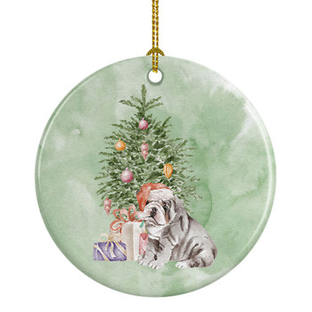 Bulldog, English Bulldog Puppy #2 Christmas Presents and Tree Ceramic Ornament product image at NuMercy