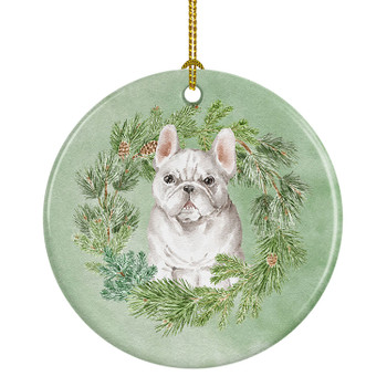 French Bulldog White Christmas Wreath Ceramic Ornament product image at NuMercy