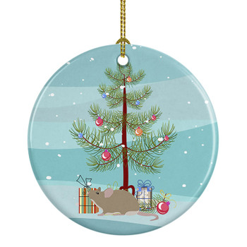 Grey Domestic Mouse Merry Christmas Ceramic Ornament product image at NuMercy