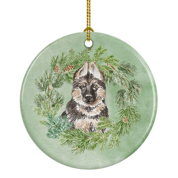 German Shepherd Puppy Christmas Wreath Ceramic Ornament product image at NuMercy