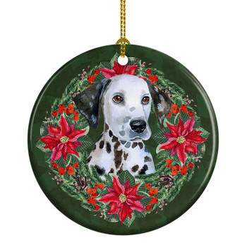 Dalmatian Puppy Poinsettia Wreath Ceramic Christmas Ornament product image at NuMercy