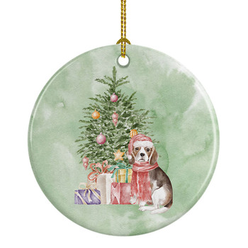 Beagle Puppy Christmas Presents and Tree Ceramic Ornament product image at NuMercy