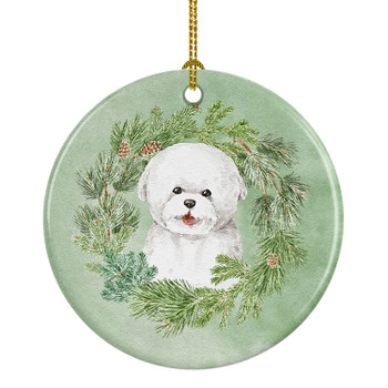 Bichon Frise Smiling Christmas Wreath Ceramic Ornament product image at NuMercy